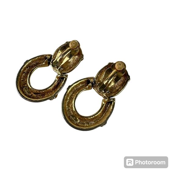 Vintage Givenchy Gold Plated Logo Door Knockers Clip-on Earrings Dangle Signed - Picture 3 of 8
